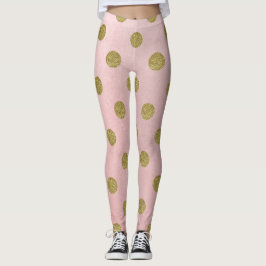 Weiche Rose Pink Gold Glitzer Glam Polka Dots Nied Leggings