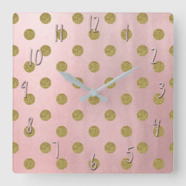 Weiche Rose Pink Gold Glitzer Glam Polka Dots Nied Quadratische Wanduhr