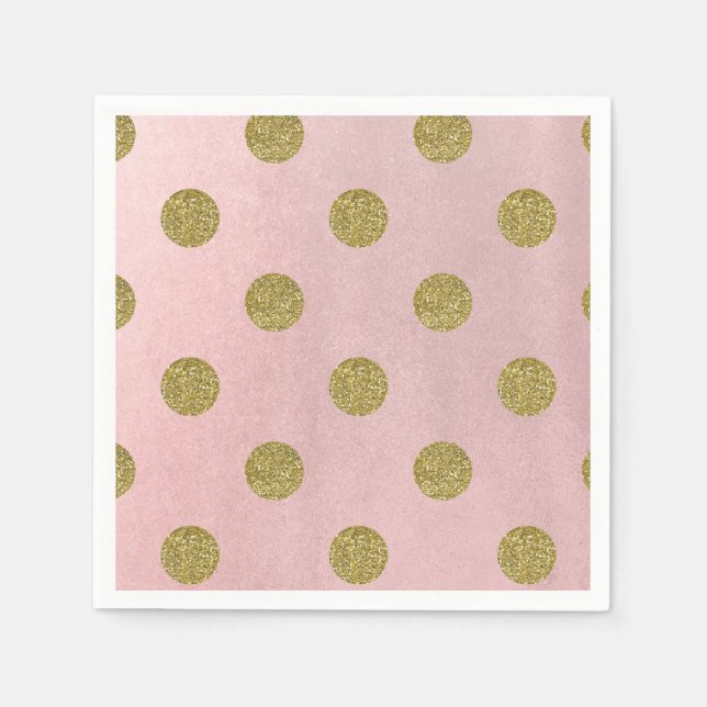 Weiche Rose Pink Gold Glitzer Glam Polka Dots Part Serviette (Vorderseite)