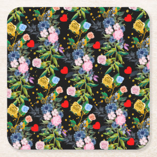Weiche Rose schwarz Feld ROSE Rechteckiger Pappuntersetzer