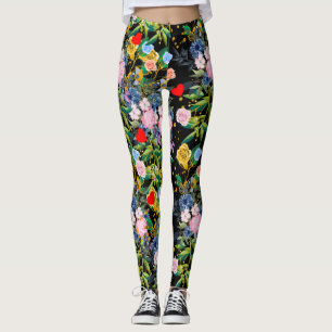 Weiche Rose, schwarzes Feld Rose Leggings