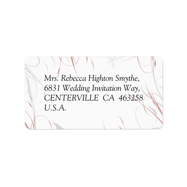 Weiche Rose und graue Schnörkel Hochzeit Adressaufkleber (Vorne)