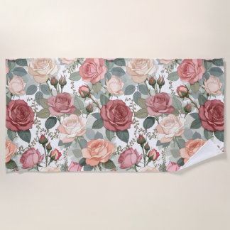 Weiche Rosen & Laubwerk — Zeitgenössische feminine Strandtuch