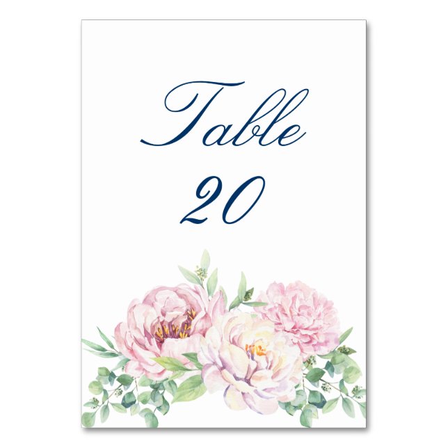 Weiche Rosen und rosa Rosen, eleganter Hochzeitsst Tischnummer (Vorderseite)
