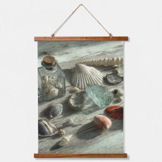 Weiche Sand- und Muschelsammlung Strandkunst Wandteppich Mit Holzrahmen