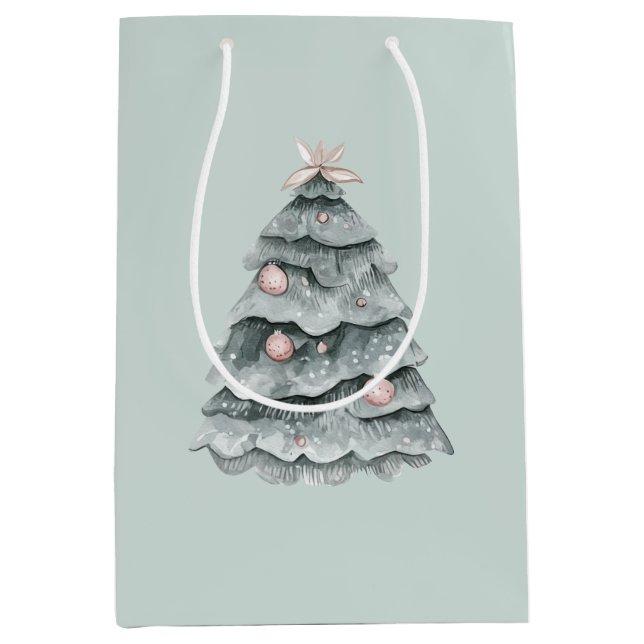 Weiche Seite Grün Weihnachtsblütenbaum Ornament Mittlere Geschenktüte (Vorderseite)