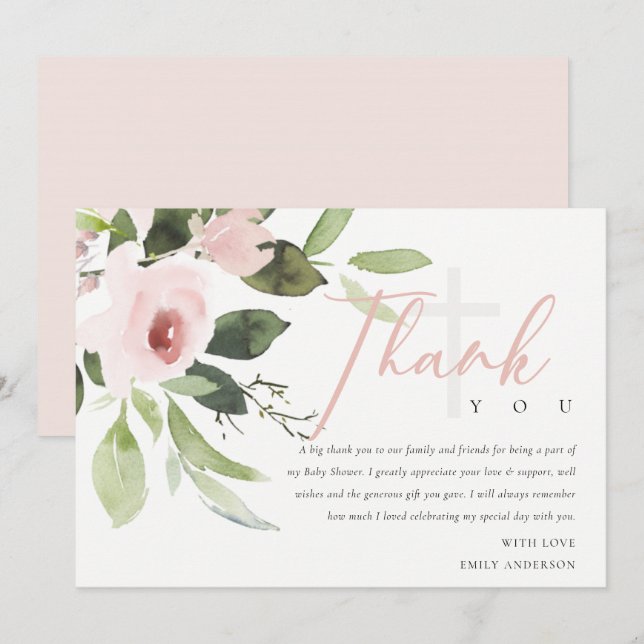WEICHE TRENDY BLUSH PINK ROSE BABY DANKE EINLADUNG (Vorne/Hinten)