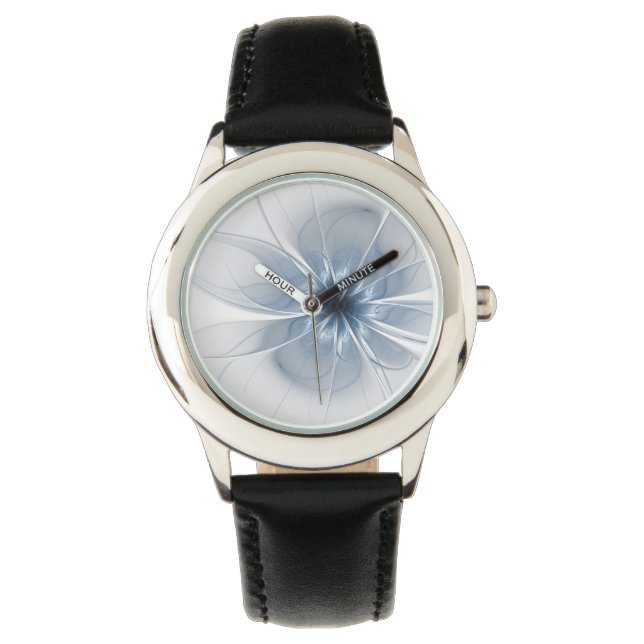 Weiche und zarte blaue Fraktal Fantasie Blume Armbanduhr (Vorderseite)