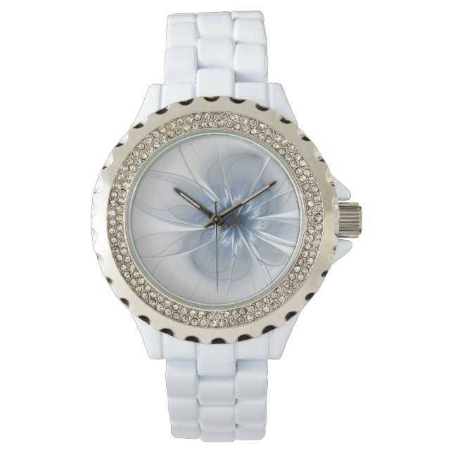 Weiche und zarte blaue Fraktal Fantasie Blume Armbanduhr (Vorderseite)