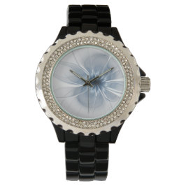 Weiche und zarte blaue Fraktal Fantasie Blume Armbanduhr