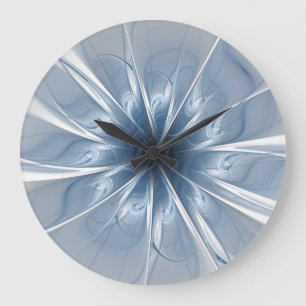 Weiche und zarte blaue Fraktal Fantasie Blume cu Große Wanduhr