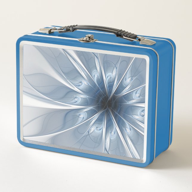 Weiche und zarte blaue Fraktal Fantasie Blume cu Metall Brotdose (Vorderseite)