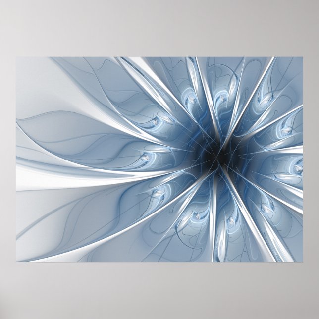 Weiche und zarte blaue Fraktal Fantasie Blume cu Poster (Vorne)