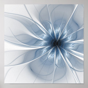 Weiche und zarte blaue Fraktal Fantasie Blume cu Poster