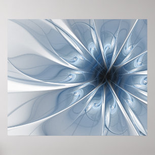 Weiche und zarte blaue Fraktal Fantasie Blume cu Poster