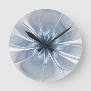 Weiche und zarte blaue Fraktal Fantasie Blume cu Runde Wanduhr