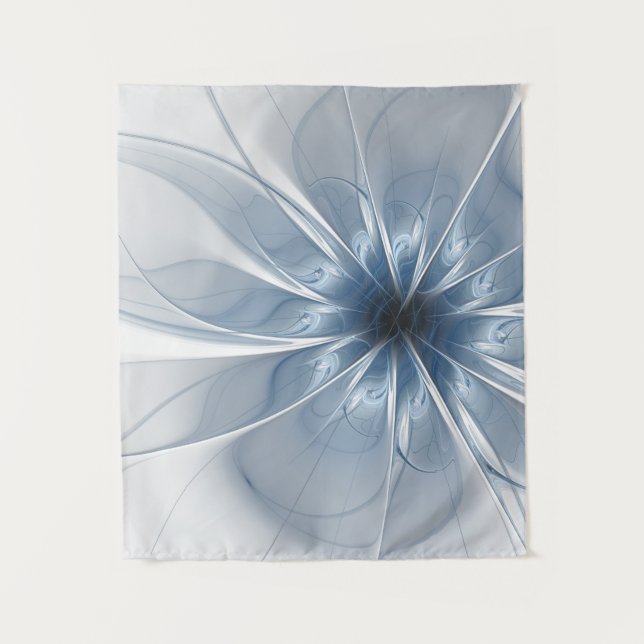 Weiche und zarte blaue Fraktal Fantasie Blume cu Wandteppich (Vorderseite)