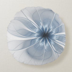 Weiche und zarte blaue Fraktal Fantasie Blume Rundes Kissen
