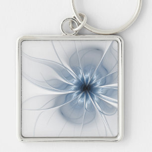 Weiche und zarte blaue Fraktal Fantasie Blume Schlüsselanhänger