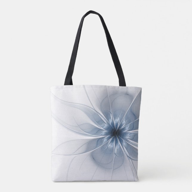 Weiche und zarte blaue Fraktal Fantasie Blume Tasche (Rückseite)