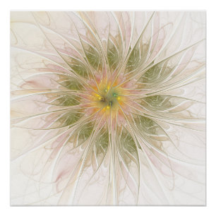 Weiche und zarte fraktale Fantasieblumen Poster