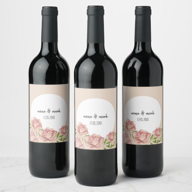Weiche Violette Rose Wasserfarbe Personalisiert Weinetikett (Flaschen)