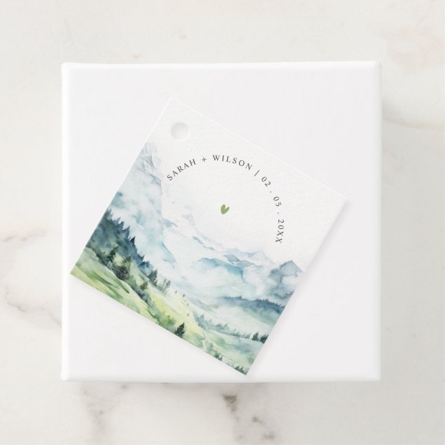 Weiche Wasserfarbe Schneeberg Landschaft Hochzeit Geschenkanhänger (Beispiel)