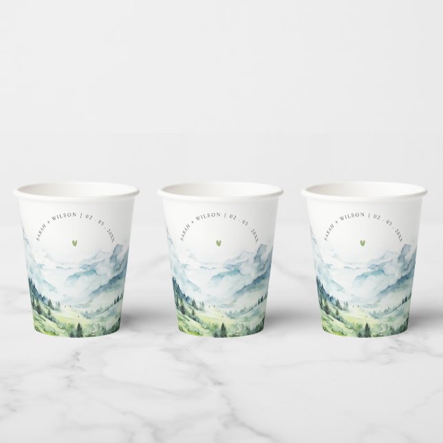 Weiche Wasserfarbe Schneeberg Landschaft Hochzeit Pappbecher (Multi)