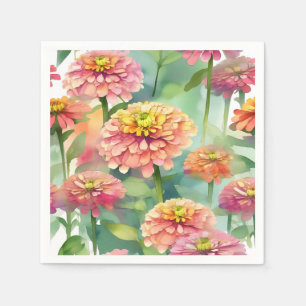 Weiche Wasserfarbe Zinnia Floral Serviette