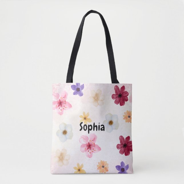 Weiche Wasserfarben-Blumen-Personalisierter Name Tasche (Vorderseite)