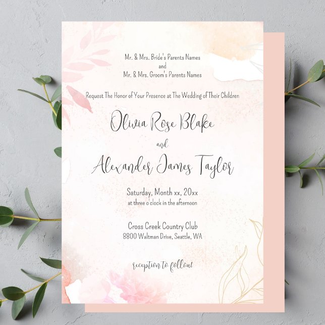 Weiche Wasserhymne Blush Bloral Hochzeit Einladung (Soft Watercolor Blush Floral Wedding Invitation)