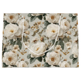 Weiche Weiße Rosen Beige Blumenmuster Große Geschenktüte