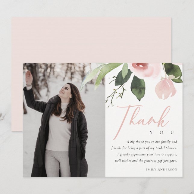WEICHEN PINK BLUSH ROSE BRAUTPARTY DANKE IHNEN FOT EINLADUNG (Vorne/Hinten)