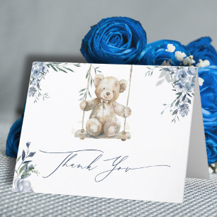Weicher blauer Teddy-Schwingel-Baby-Party Dankeskarte