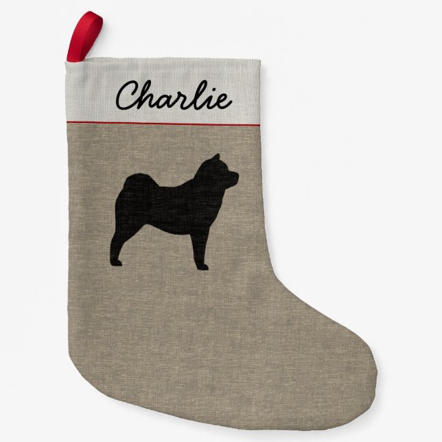 Weicher Chow Dog Silhouette Personalisiert Xmas Kleiner Weihnachtsstrumpf (Vorderseite)