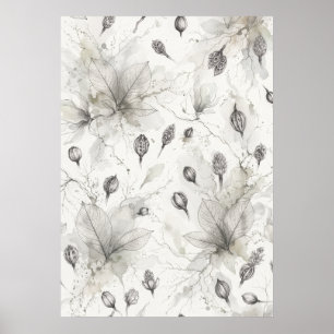 Weicher grauer botanischer Samenpod-Wasserfarbenpo Poster