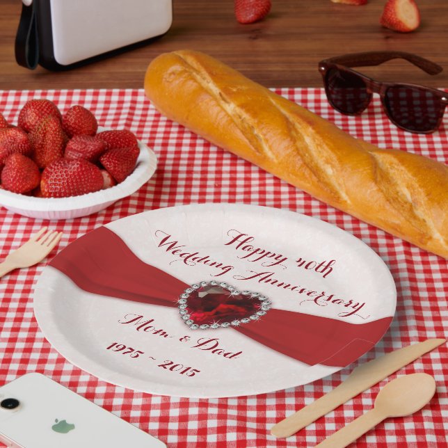 Weicher Hochzeitstag-Pappteller des Damast-40. Pappteller (Picknick)