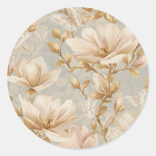 Weicher Magnolien-Schmetterling-Botanischer Stil Runder Aufkleber