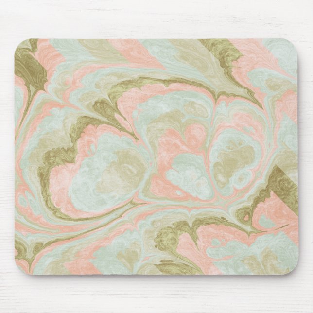 Weicher Marmor Swirl Muster Minze, Korallen und Ol Mousepad (Vorne)