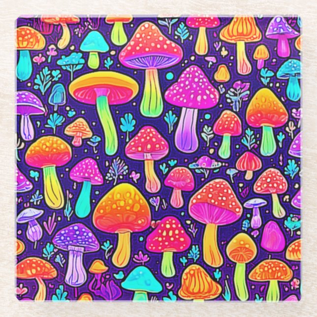 Weicher Nebel: Cartoon-Pilz-Patch Glasuntersetzer (Vorderseite)