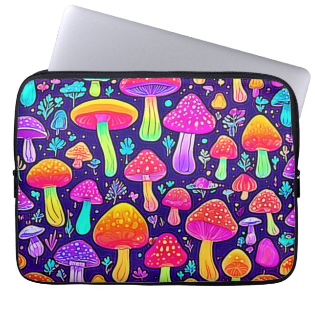 Weicher Nebel: Cartoon-Pilz-Patch Laptopschutzhülle (Vorderseite)