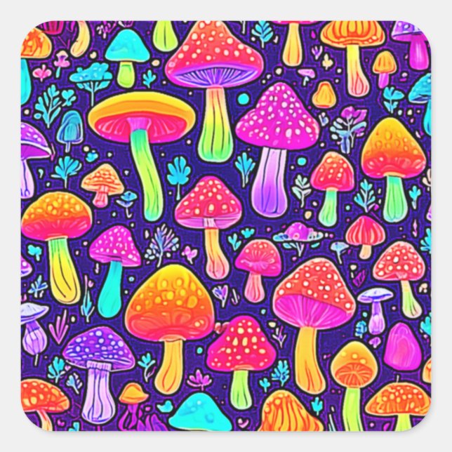 Weicher Nebel: Cartoon-Pilz-Patch Quadratischer Aufkleber (Vorderseite)
