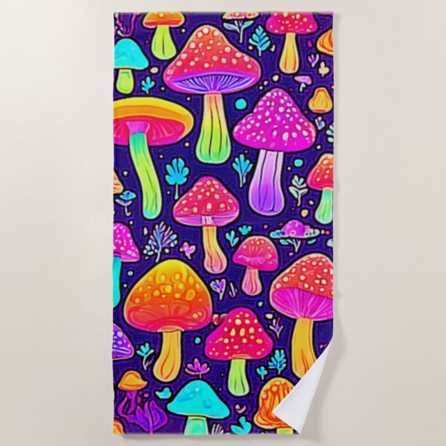 Weicher Nebel: Cartoon-Pilz-Patch Strandtuch (Vorderseite)