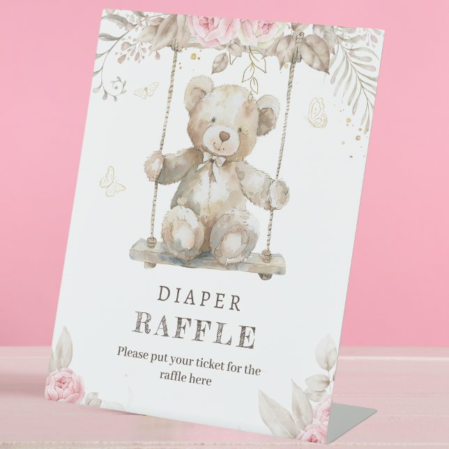 Weicher, neutraler Teddybär Pink Floral Diaper Raf Sockelschild (Von Creator hochgeladen)