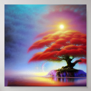 Weicher orangefarbener Bonsai-Baum Poster