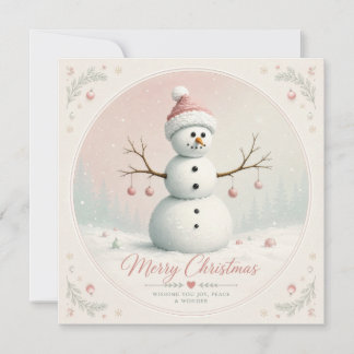 Weicher Pastellrosa Schneemann Winterwald Karte