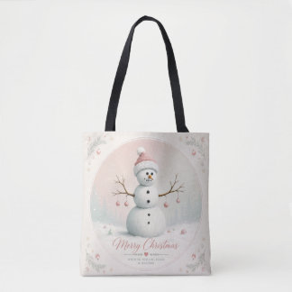Weicher Pastellrosa Schneemann Winterwald Tasche
