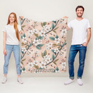 Weicher Pfirsich-Sakura-Zweig Botanisches Muster Fleecedecke