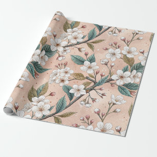 Weicher Pfirsich-Sakura-Zweig Botanisches Muster Geschenkpapier