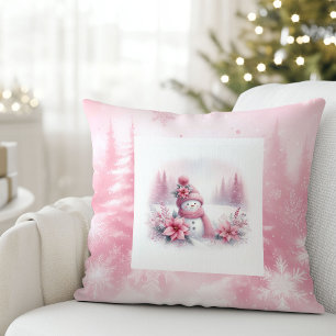Weicher Pinkmas-Weihnachtswald-Schneemann-Kissen Kissen